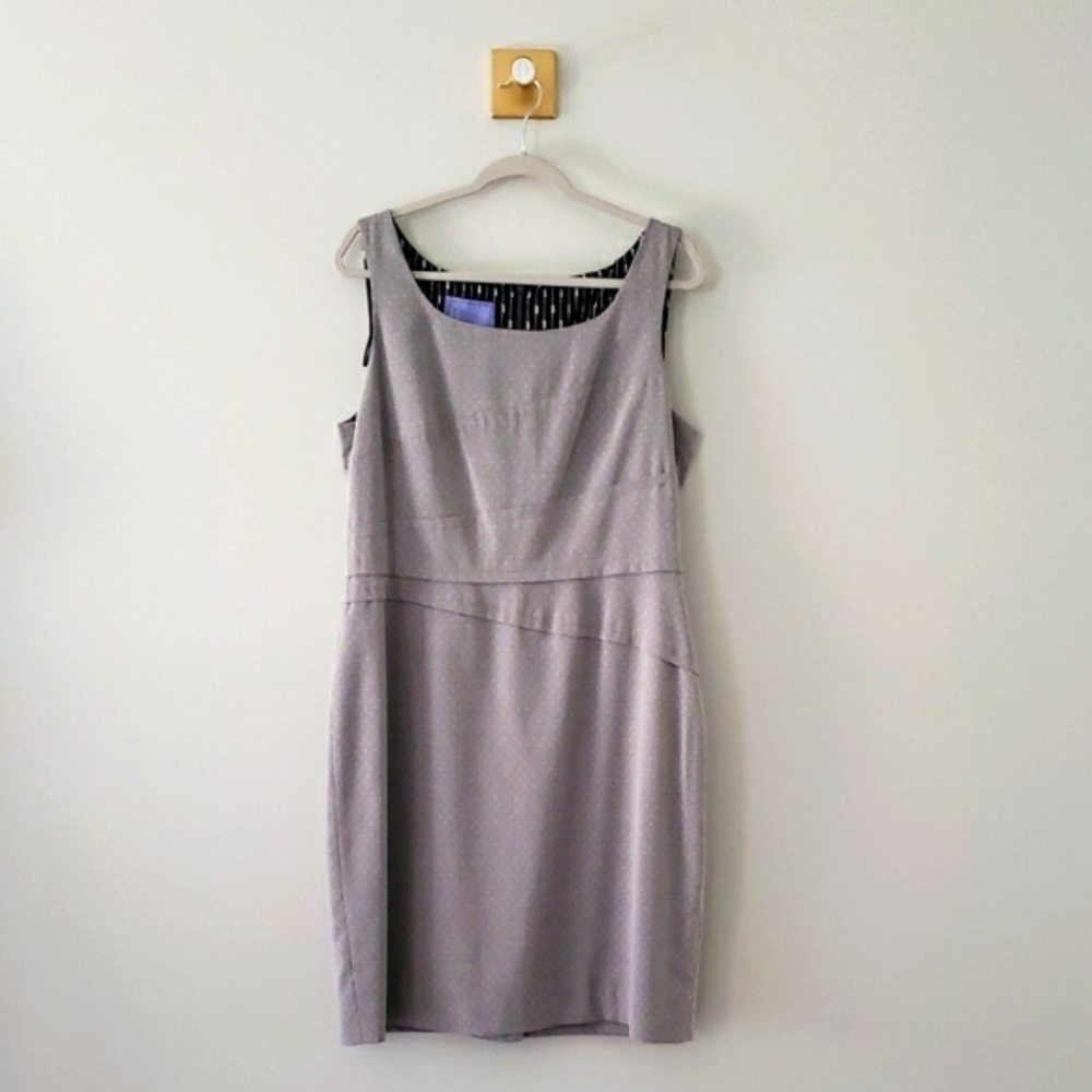 Kay Unger Sheath Midi Dress 16 Gray Dotted Sleeveless Office Work Career Church